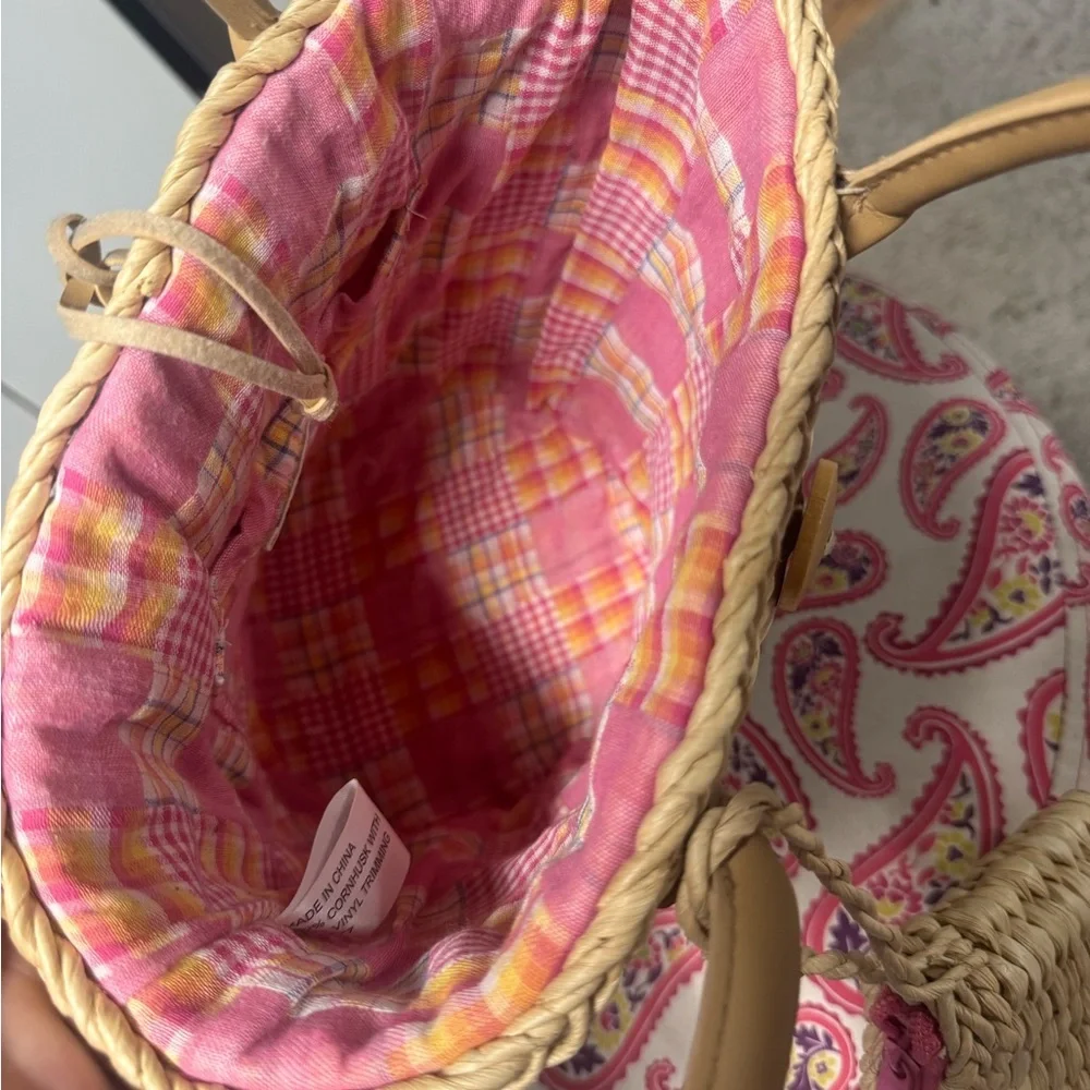Tropical Embroidered Straw Tote with Tan Handles - Picture 4 of 5